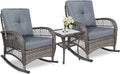 3-Piece Outdoor Wicker Rocking Bistro Set with Glass Top Side Table R12392