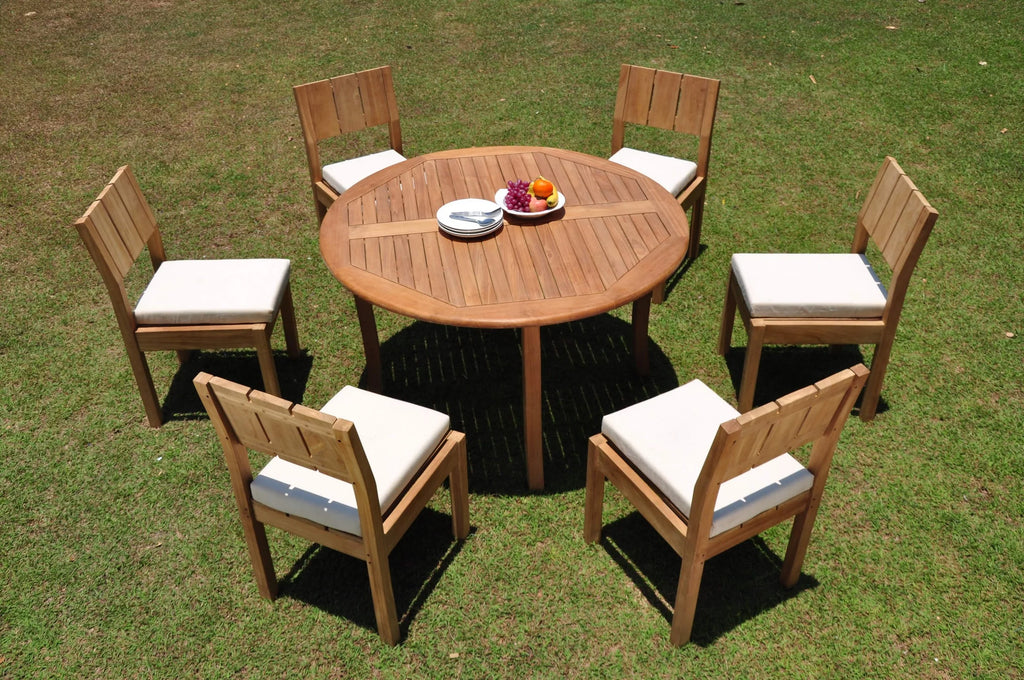 Grade-A Teak 7 Pc Dining Set with 52" Round Table and 6 Chairs J2665