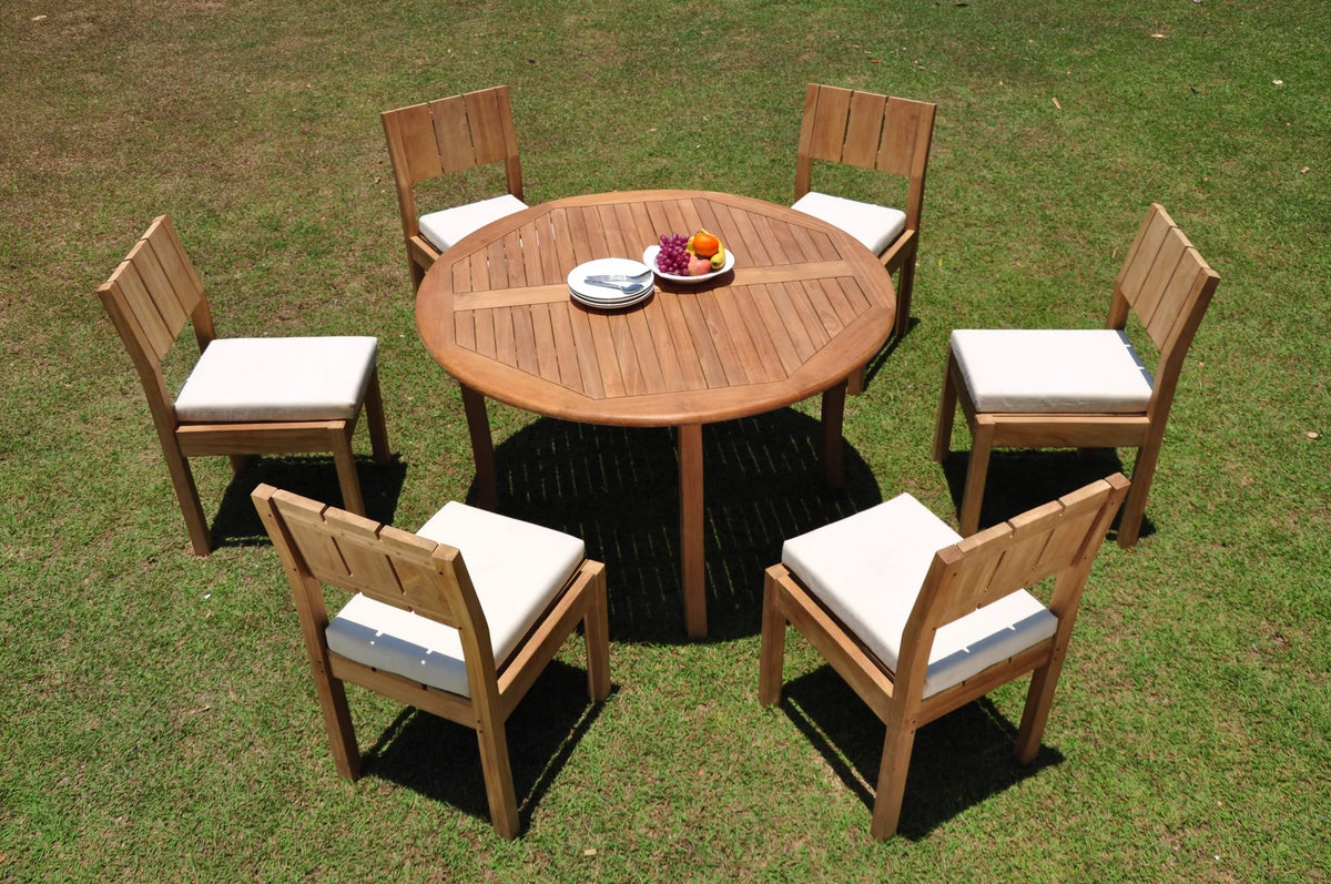 Grade-A Teak 7 Pc Dining Set with 52" Round Table and 6 Chairs J2665