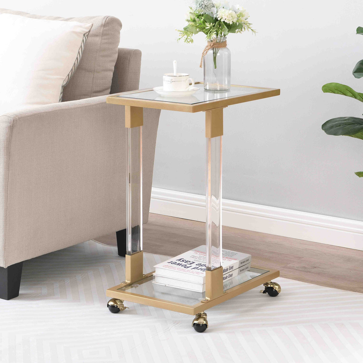 Chrome Glass C Shape Square Side Table R570097