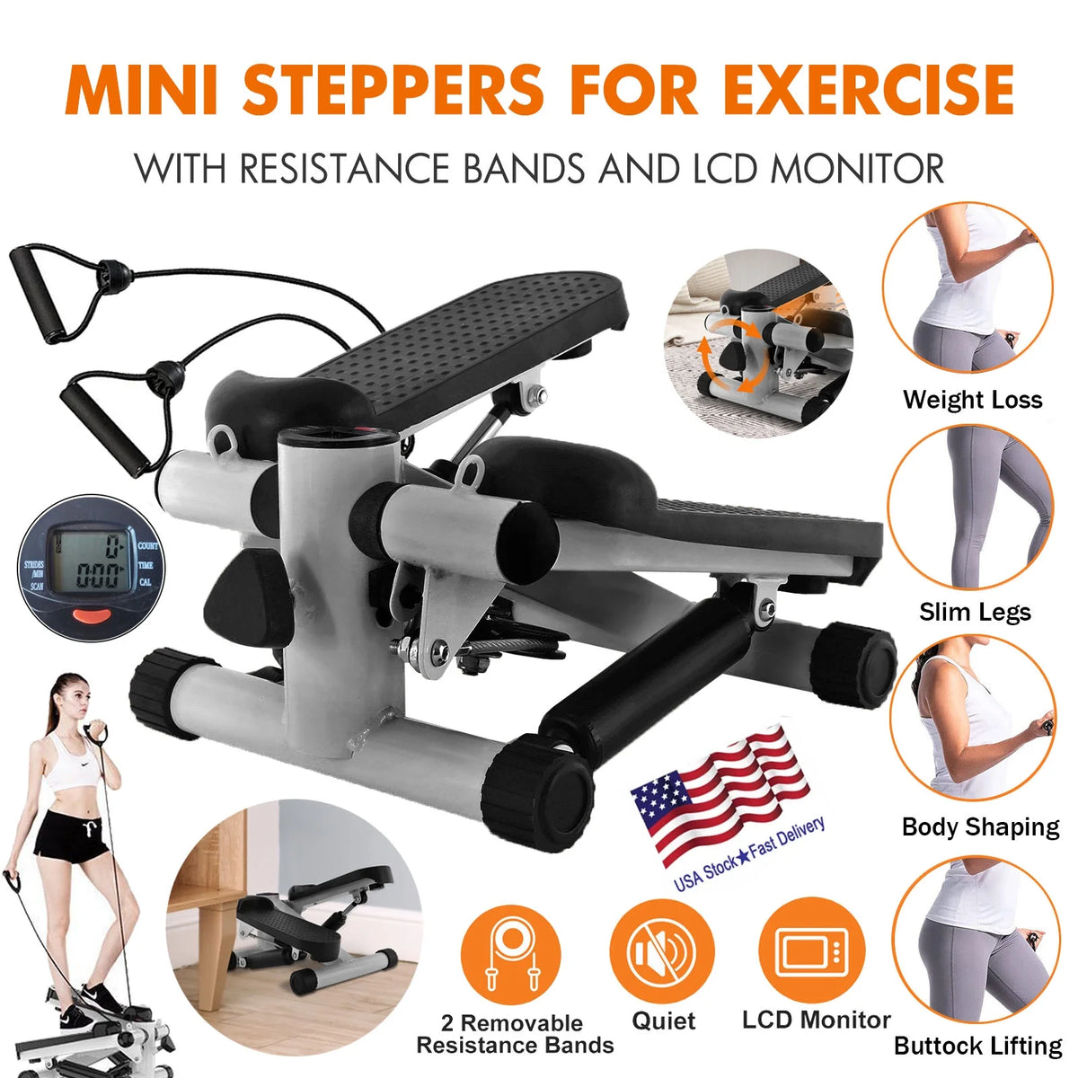 Gray Mini Stepper with Resistance Bands W22219
