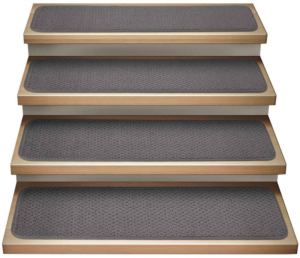 Set of 15 Attachable Carpet Stair Treads Gray 8 in. x 27 in. U547