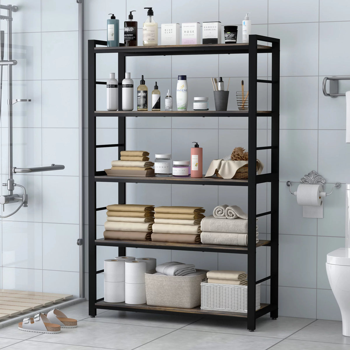5 Tier Utility Storage Shelf with Hooks L242