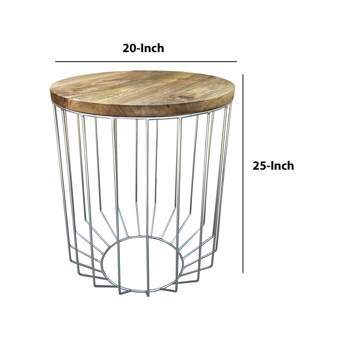 25 Inch Mango Wood Round Side End Accent Table U9333