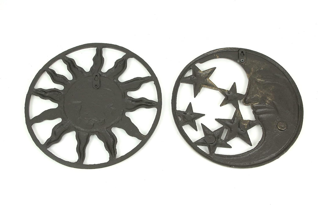 Set of 2 Antique Bronze Cast Iron Sun and Moon Wall Hanging Art Decor R963