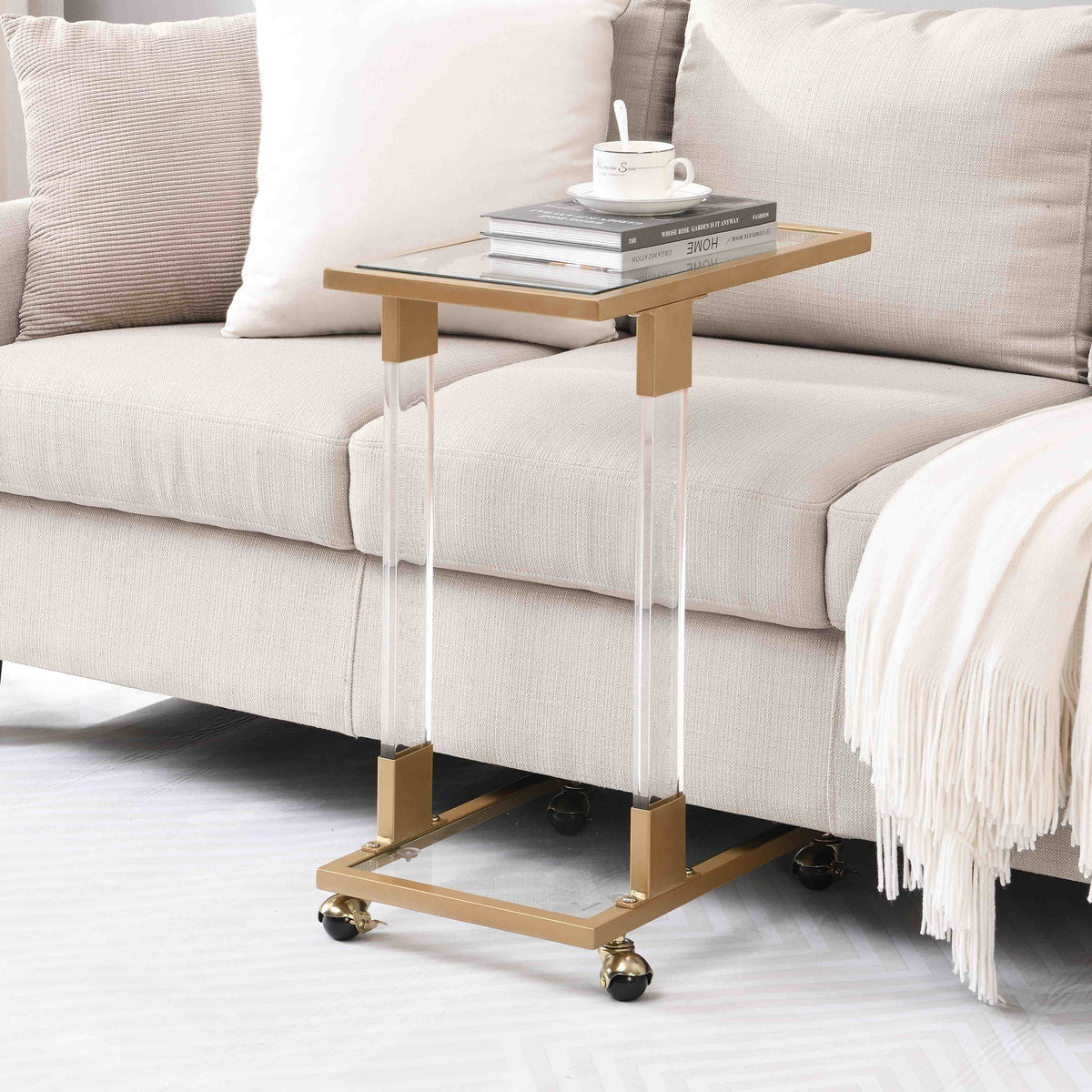 Chrome Glass C Shape Square Side Table R570097