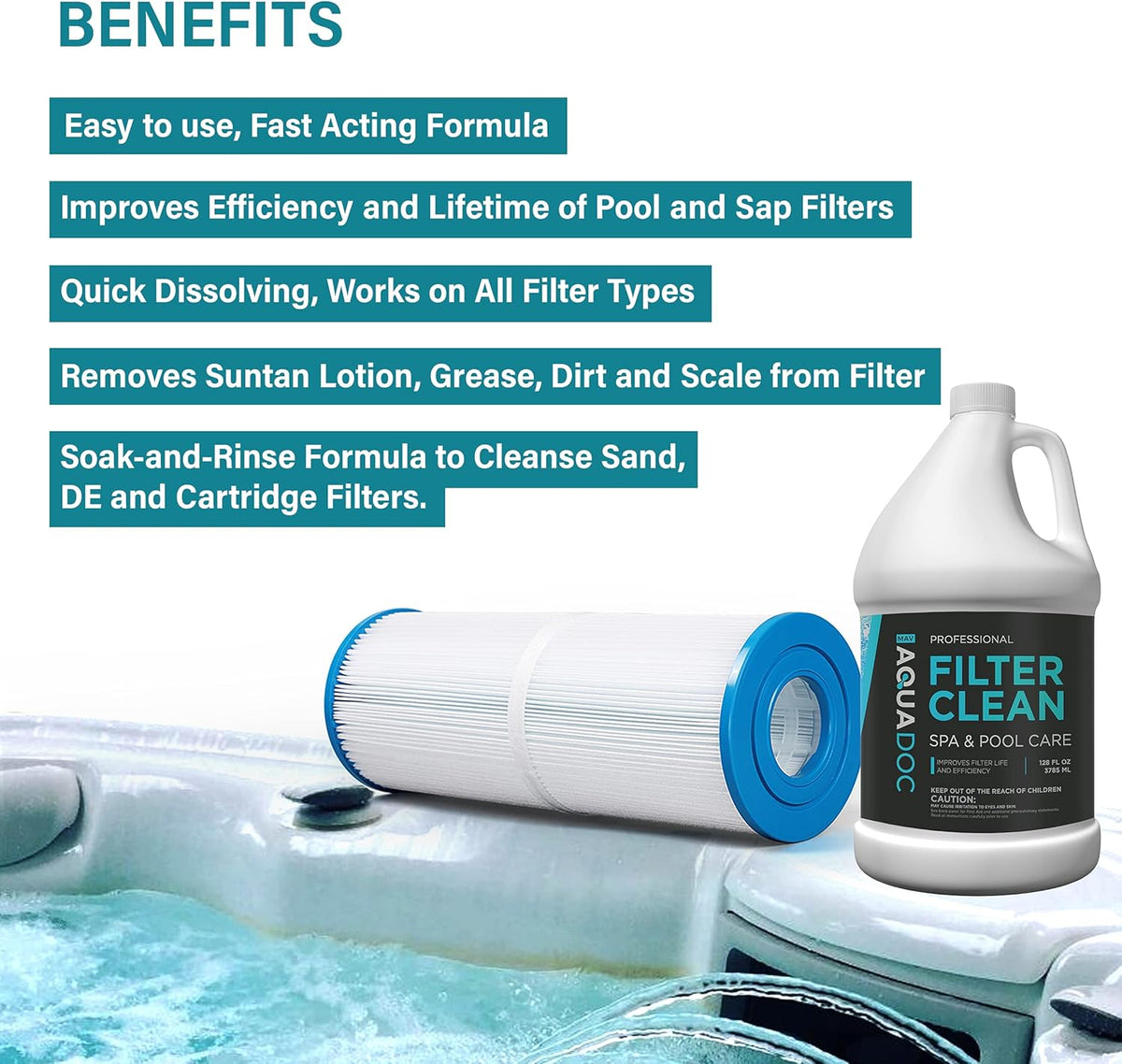 Filter Cleaner Soak for Hot Tub and Pool Cartridge, Pack of 2 F7379