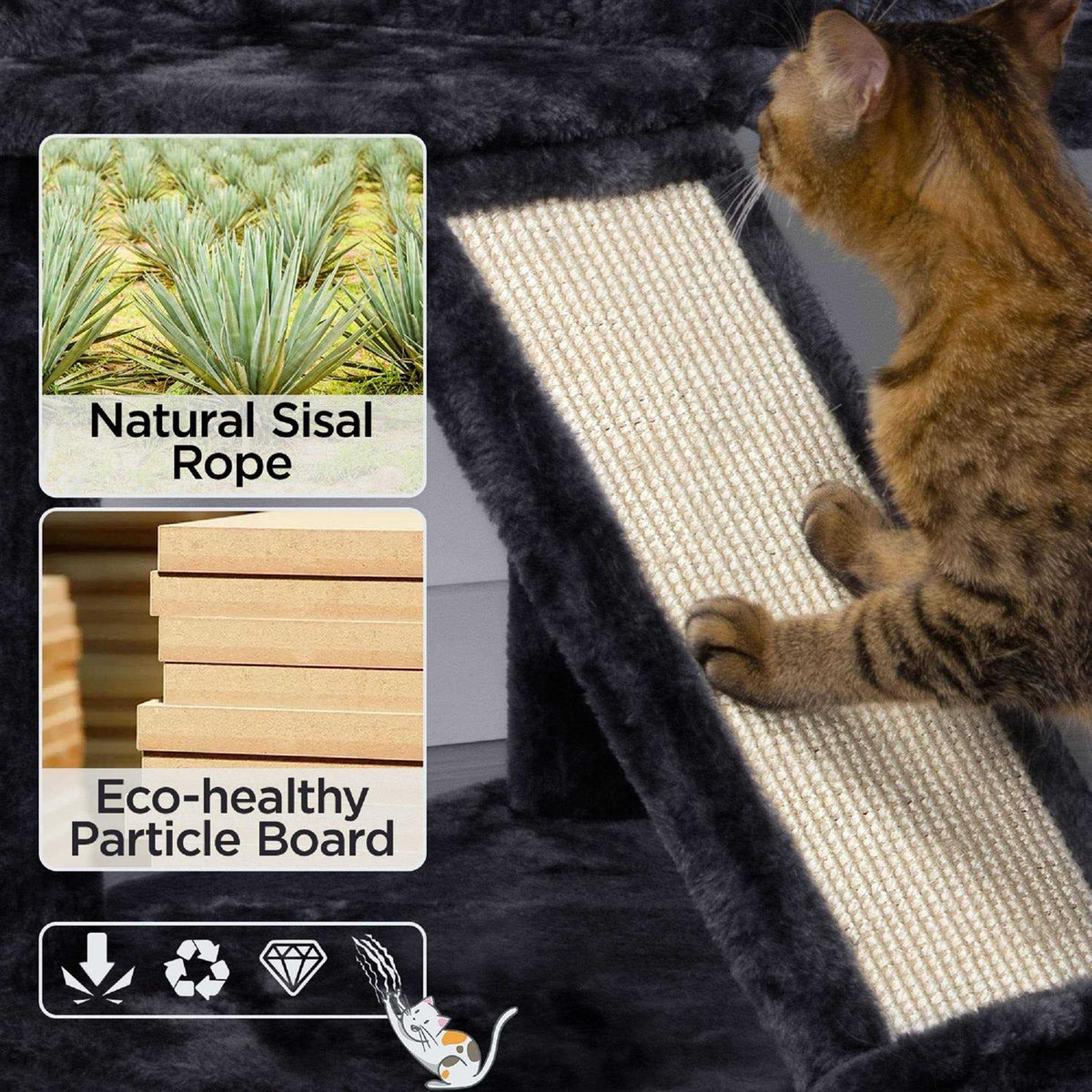 Black Plush Cat Tree with 2 Condos G8559