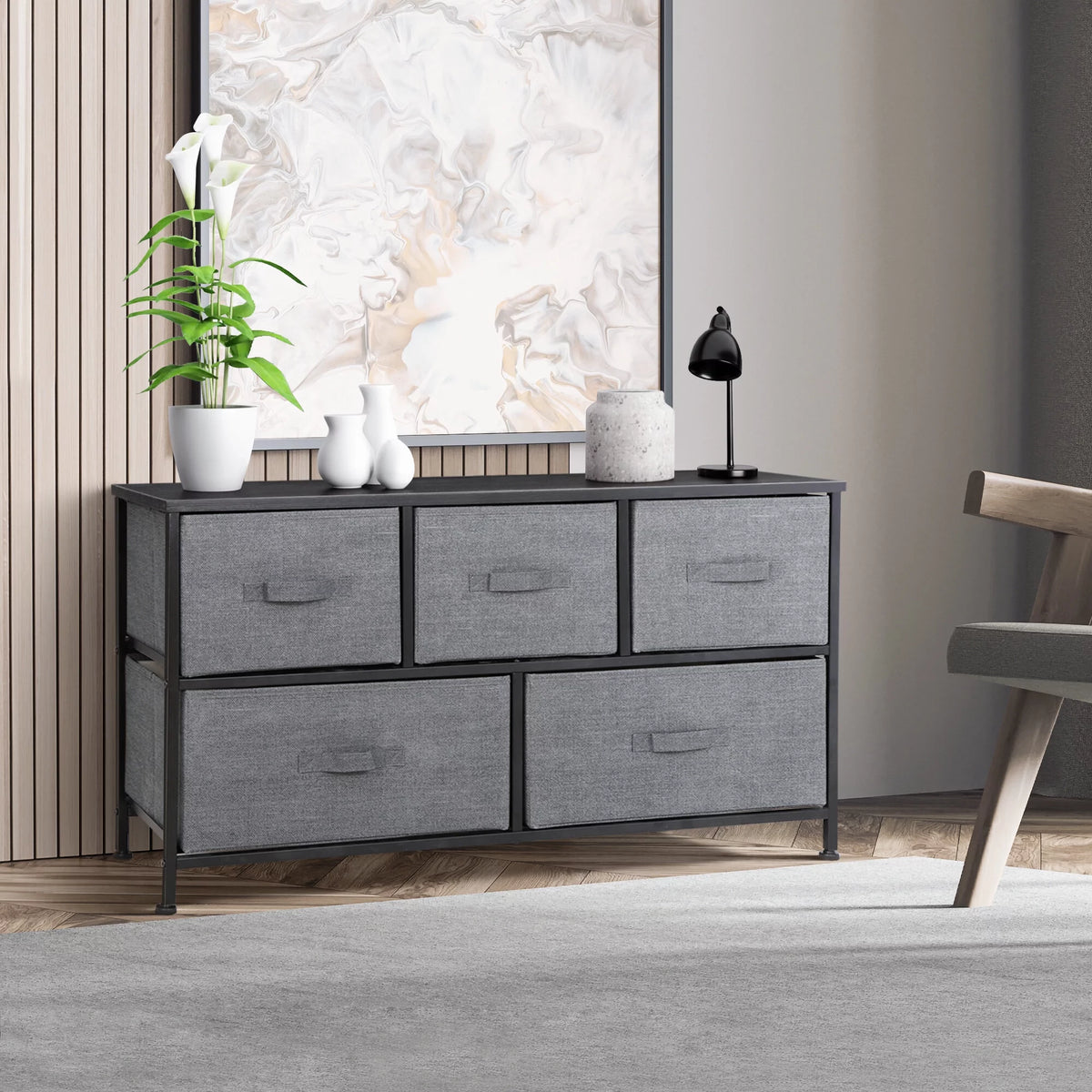 2 Tiers Steel Frame Wide Dresser Storage Tower Z49127
