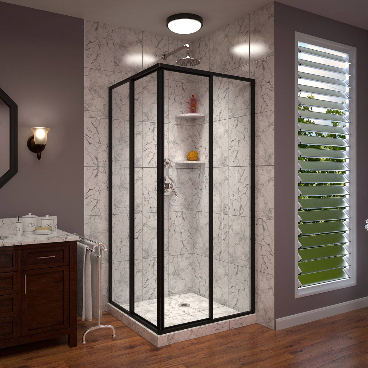Satin Black Framed Sliding Shower Enclosure R9377