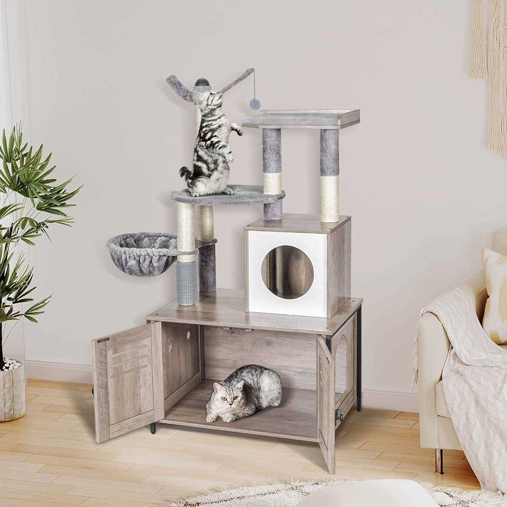 Wooden Cat Litter Box Enclosure with Cat Tree R10256