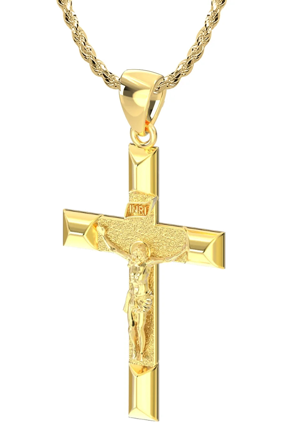 14k Yellow Gold Cross Pendant Necklace, 32mm Y421