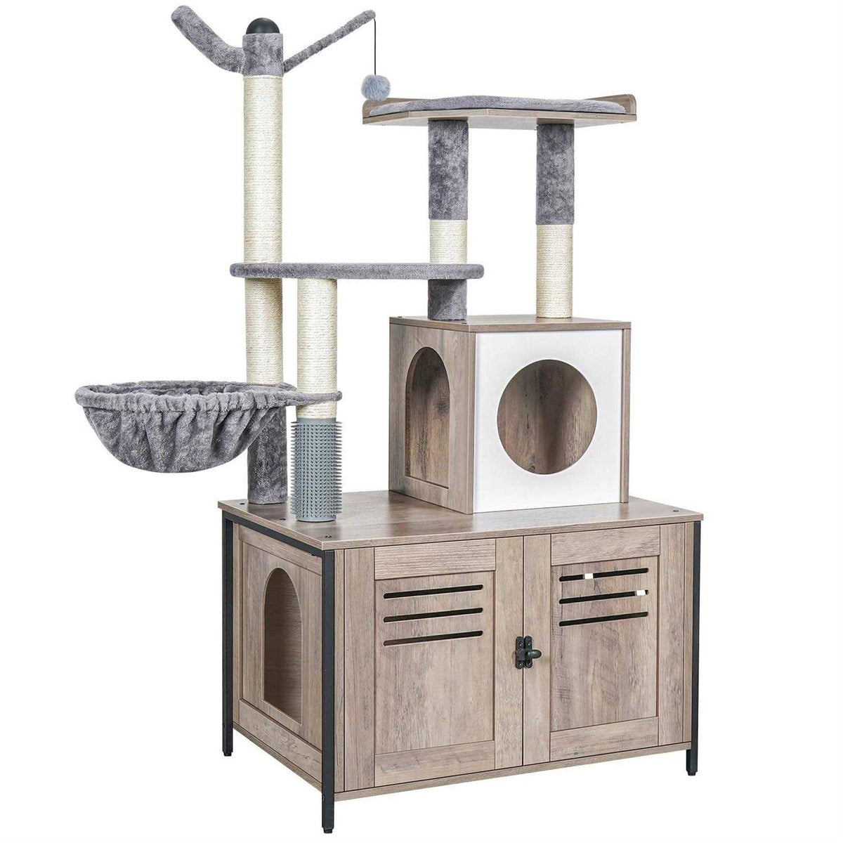 Wooden Cat Litter Box Enclosure with Cat Tree R10256