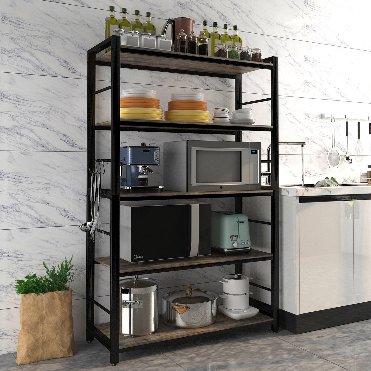 5 Tier Utility Storage Shelf with Hooks L242