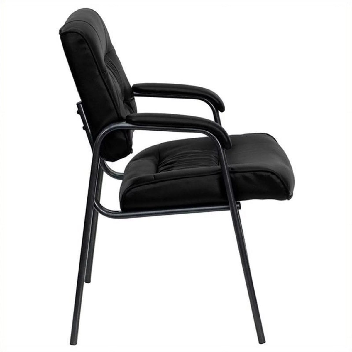 Black Leather Guest Chair with Titanium Frame G114429