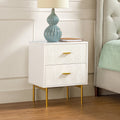 Mid Century 2 Drawer White Wooden Nightstand Y7172