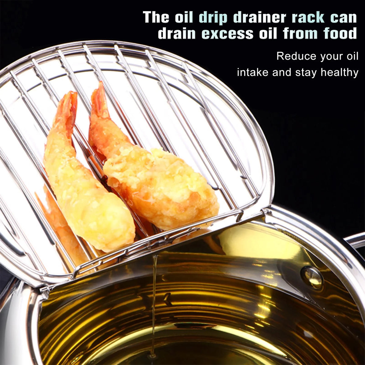 Stainless Steel Deep Fryer Pot with Oil Drip Drainer Rack H1220