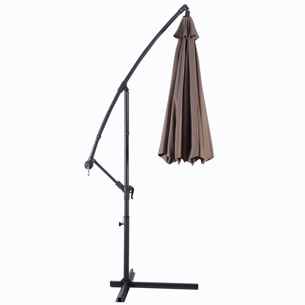 10' Hanging Patio Umbrella with Cross Base Tan Y8497