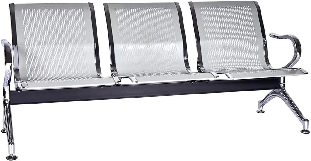 Waiting Room Reception Chairs with Arms, 3 Seats, Silver D258