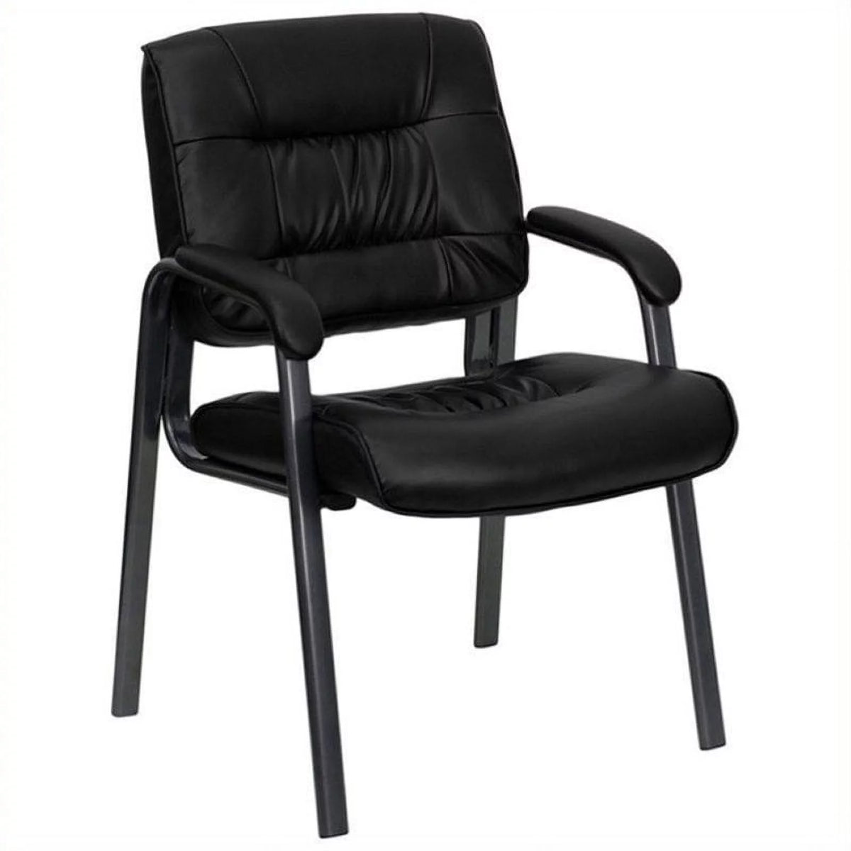 Black Leather Guest Chair with Titanium Frame G114429
