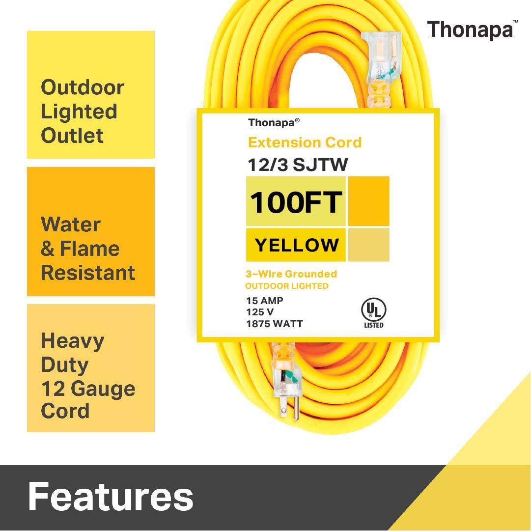100 Foot 12/3 Heavy Duty Yellow Extension Cord M375627