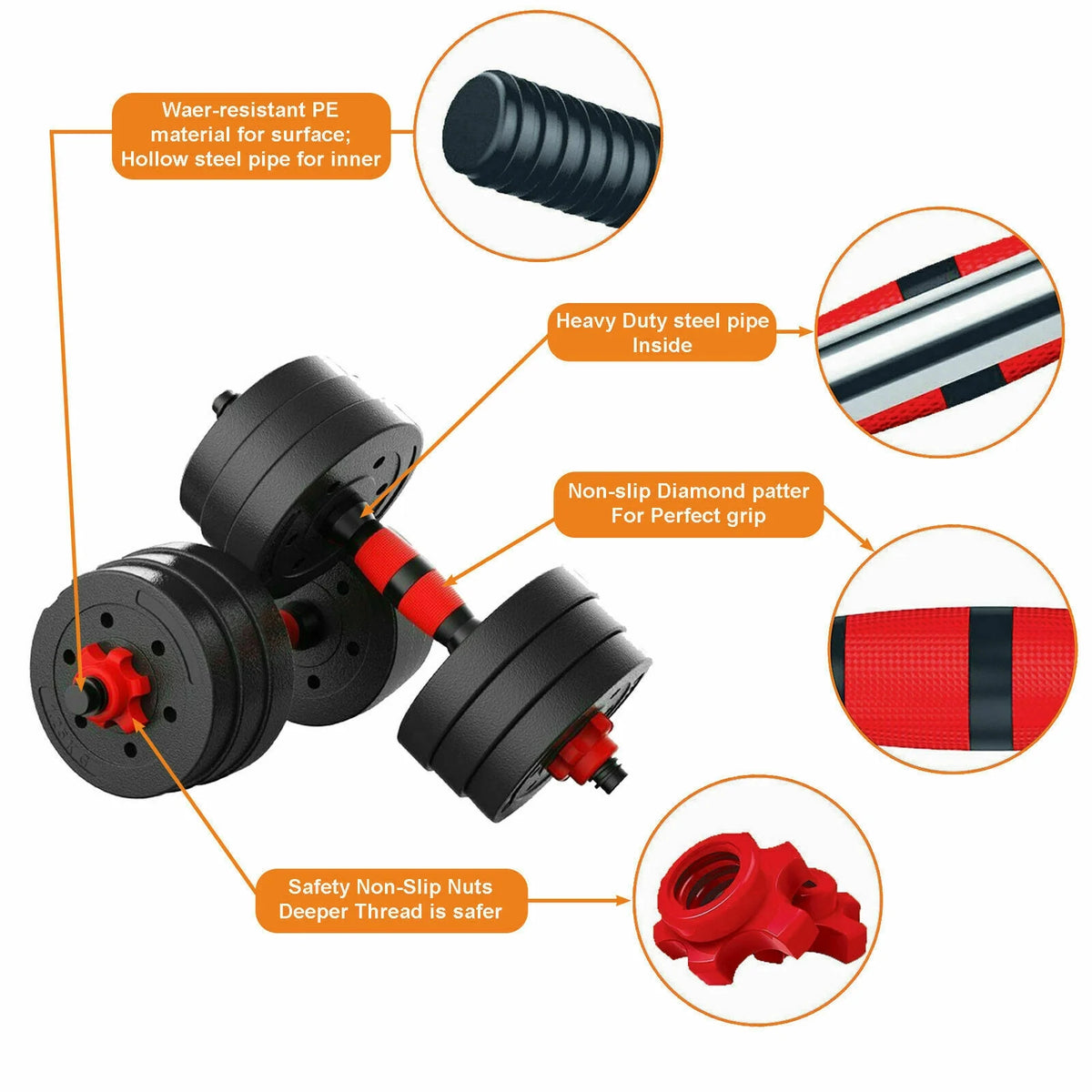 66LB 2 in 1 Adjustable Dumbbell Set with Connecting Rod H449