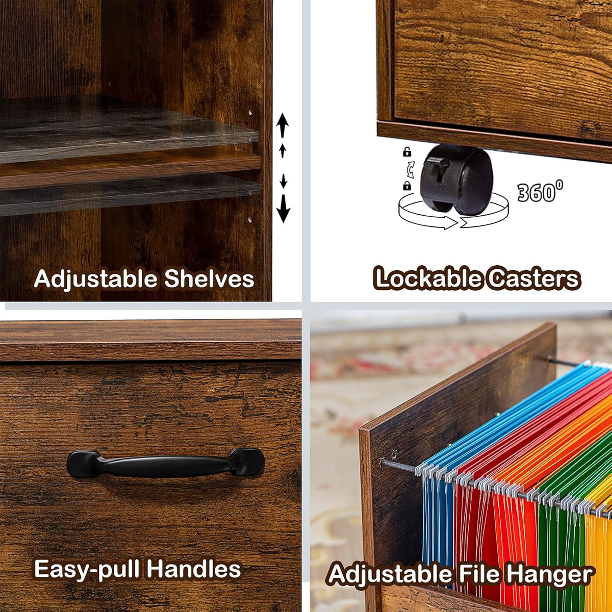 Rustic Brown 2 Drawer Rolling File Cabinet Q613