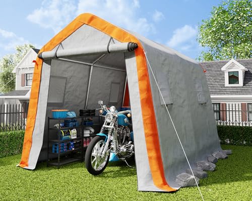 10.5x12x8 FT Heavy Duty Portable Shed Storage Shelter with 4 Waterproof Windows & Roll-up Zipper Door, Grey Y14873