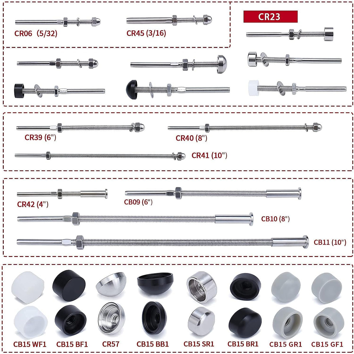 20Pack 1/8 Cable Railing Kit T316 Stainless Steel Terminal D8259
