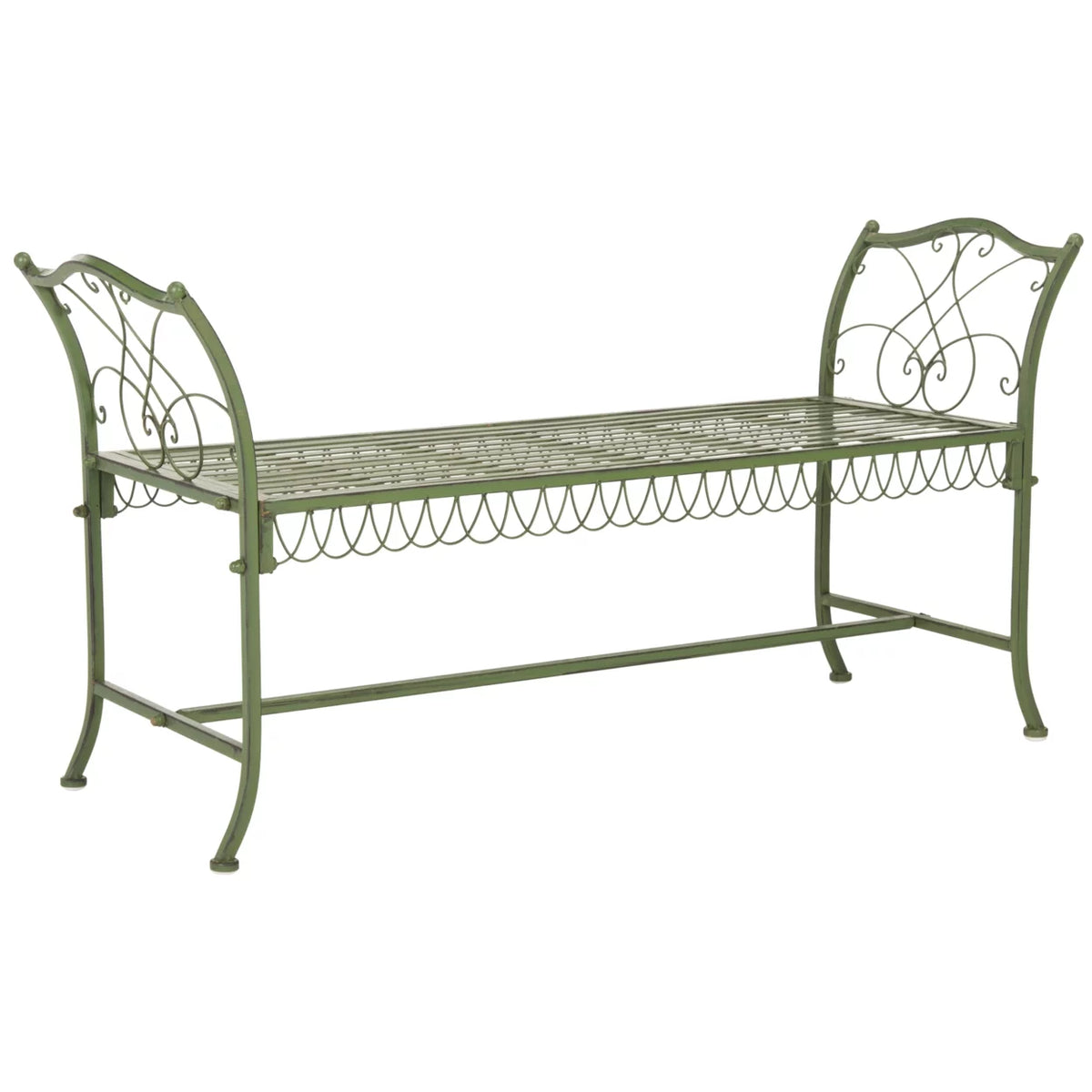 Antique Green Wrought Iron Outdoor Patio Bench Y254