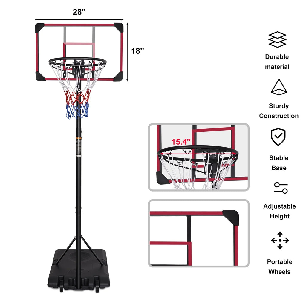Height Adjustable Portable Basketball Hoop with Wheels B696