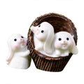 Resin Bunny Statue Miniature Rabbit Basket Figurine E6033