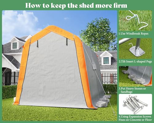 10.5x12x8 FT Heavy Duty Portable Shed Storage Shelter with 4 Waterproof Windows & Roll-up Zipper Door, Grey Y14873