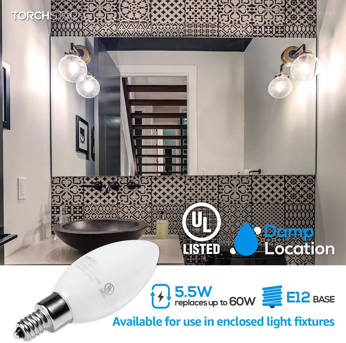 Dimmable E12 LED Candelabra Bulb 60W Equivalent 4000K Pack of 6 S6238