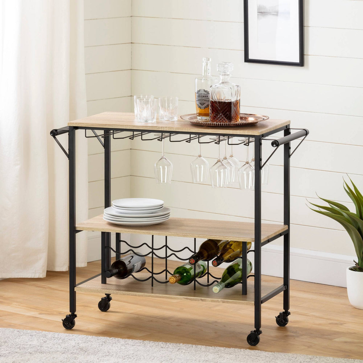 White Oak Bar Cart with Wine Rack R2419
