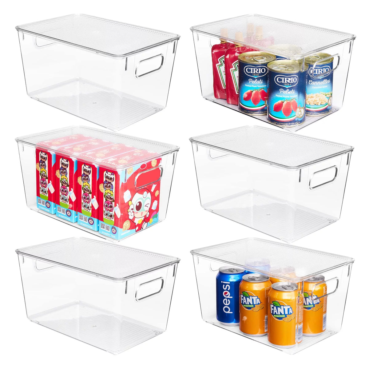 6 PCS Clear Plastic Food Storage Bins with Handles H951360