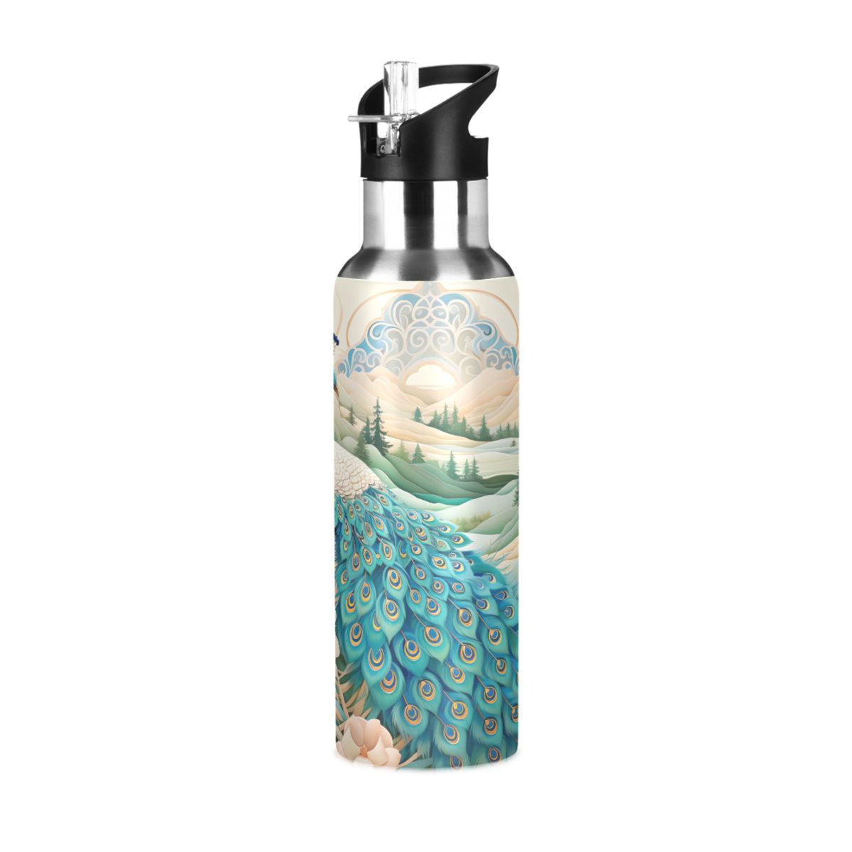 Stainless Steel Insulated Thermos Vacuum Flask Water Bottle with Straw Lid R404