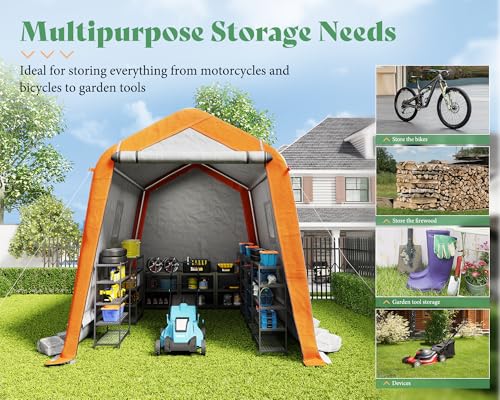 10.5x12x8 FT Heavy Duty Portable Shed Storage Shelter with 4 Waterproof Windows & Roll-up Zipper Door, Grey Y14873