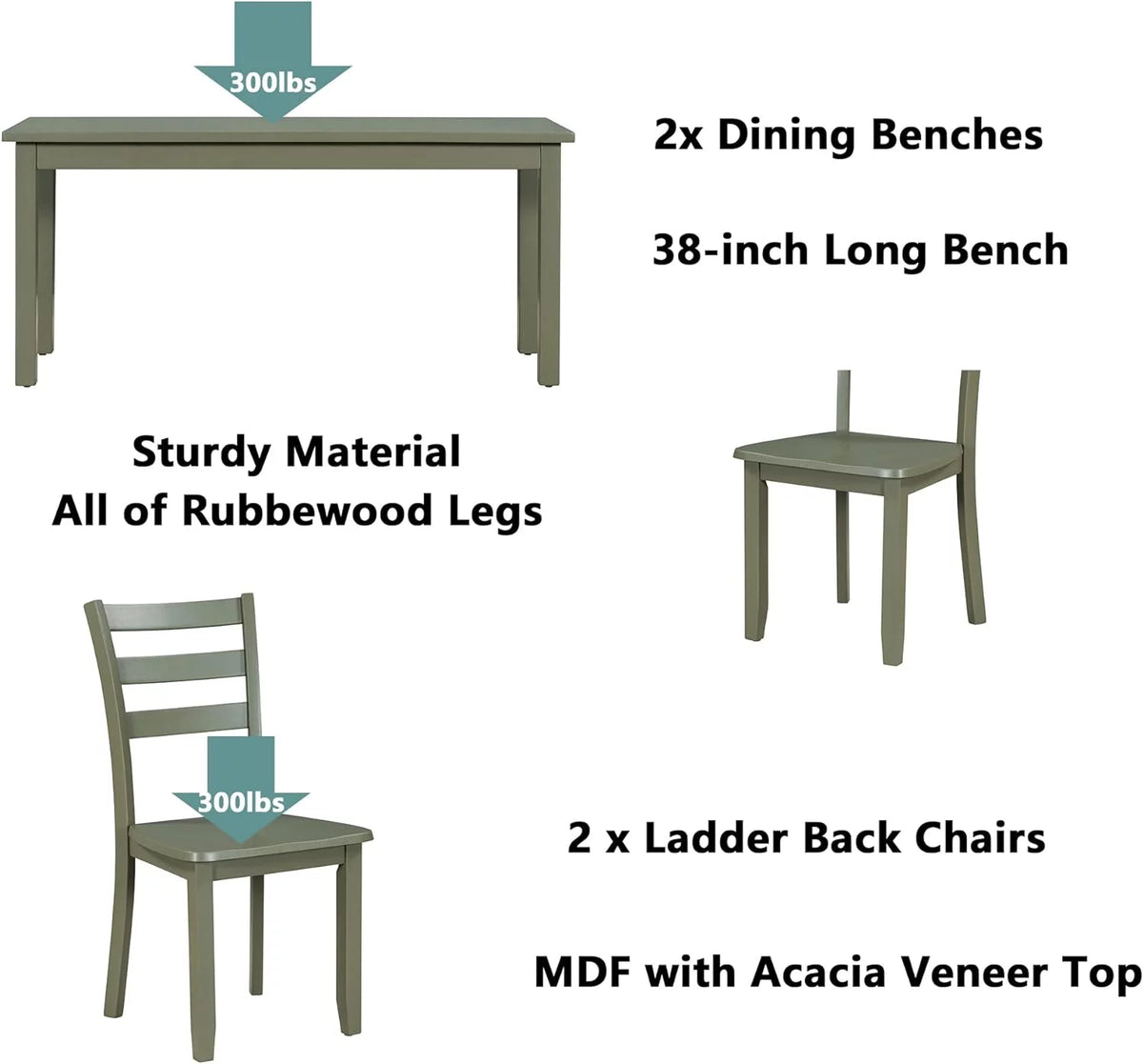 Rustic Wooden Dining Table and Chair Bench Set I3798