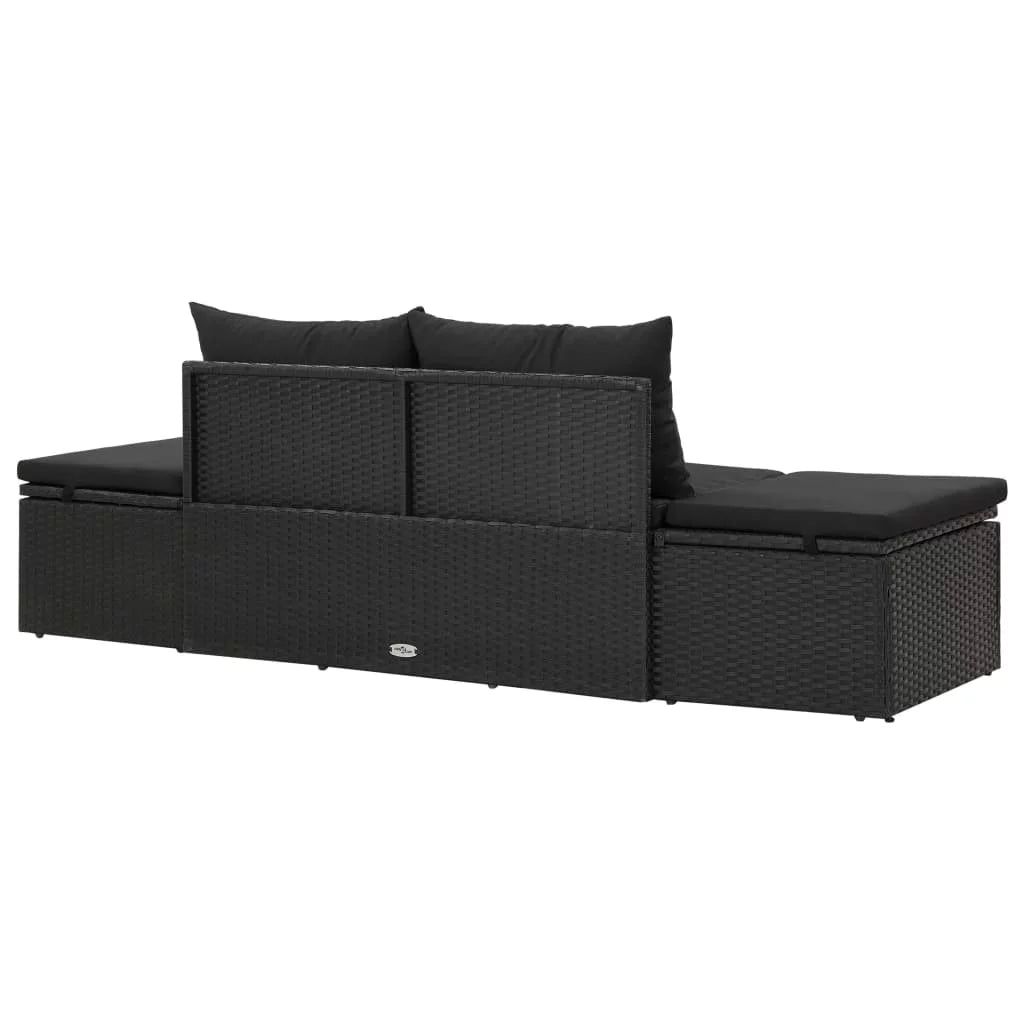 Black Poly Rattan Outdoor Sun Lounger with Cushion K31039