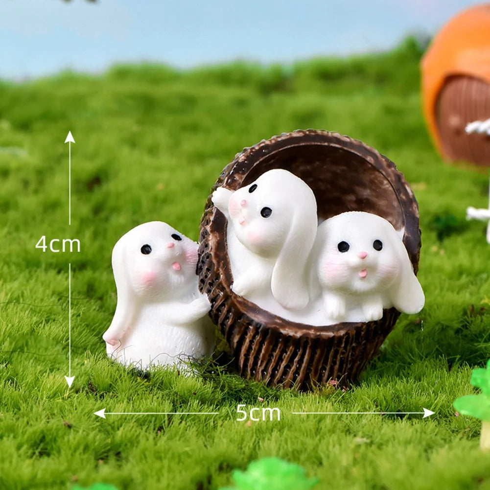 Resin Bunny Statue Miniature Rabbit Basket Figurine E6033