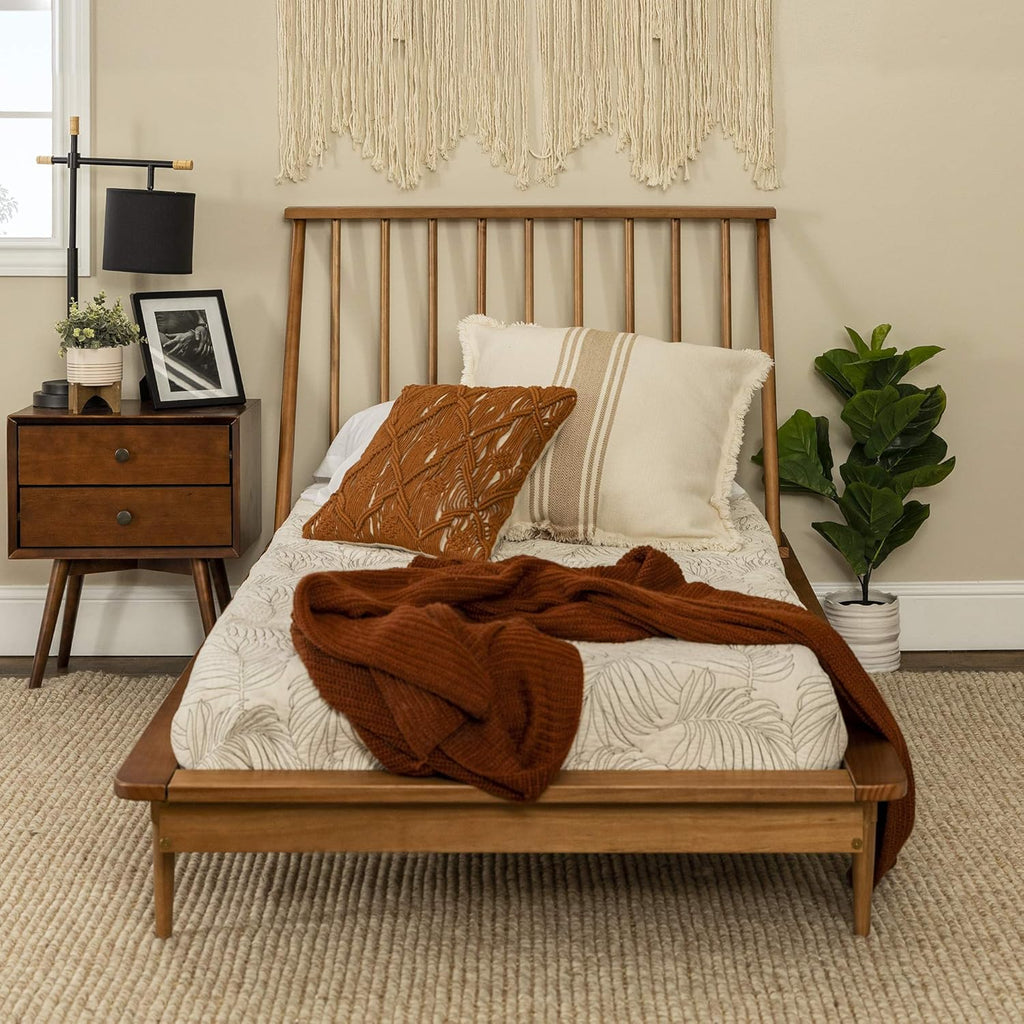 Twin Caramel Solid Wood Platform Bed Frame F379226