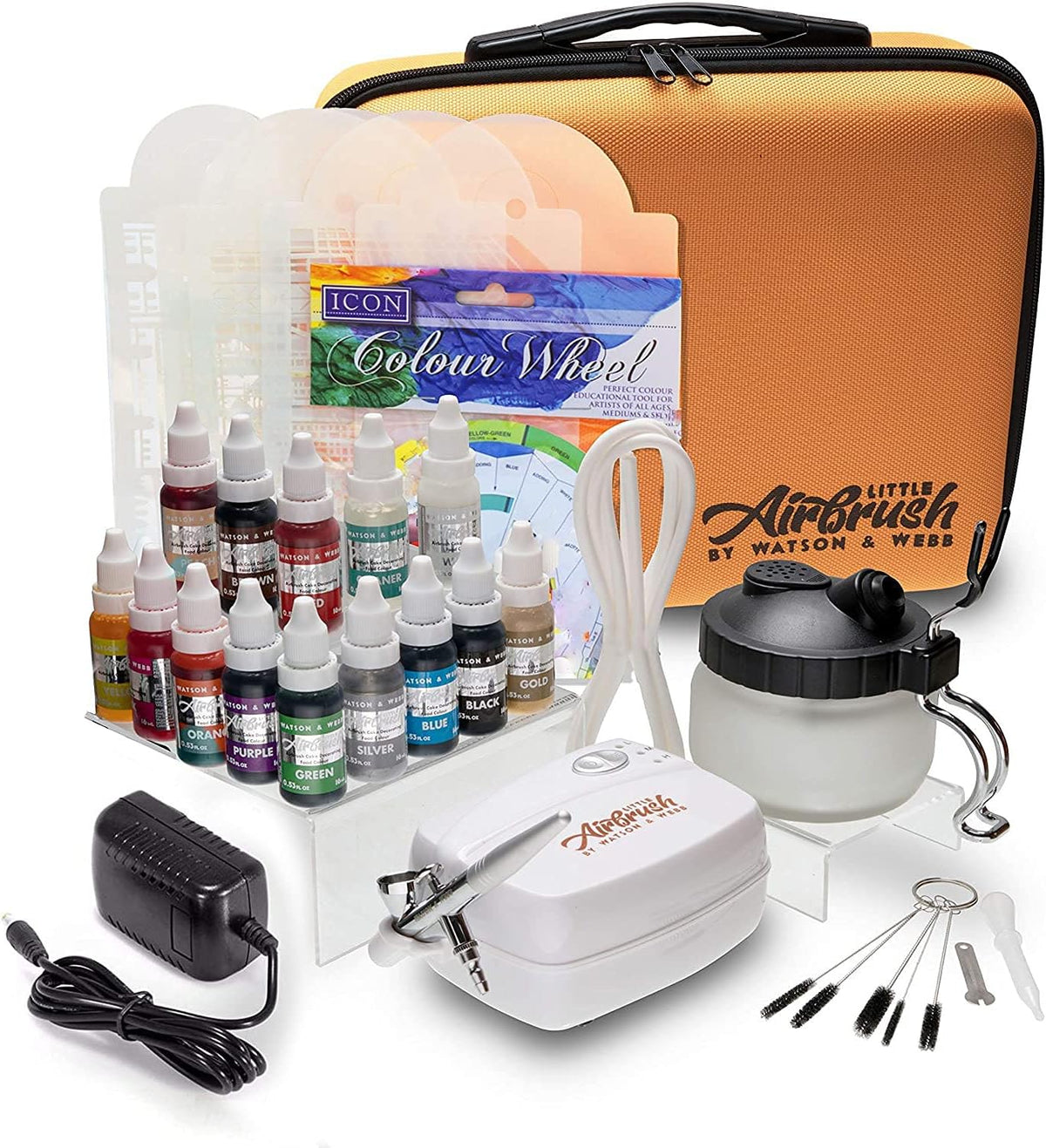 Airbrush Cake Decorating Kit with 14 Colours, Stencils, Cleaning Station & Case P900776