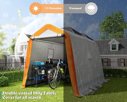 10.5x12x8 FT Heavy Duty Portable Shed Storage Shelter with 4 Waterproof Windows & Roll-up Zipper Door, Grey Y14873