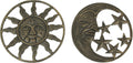 Set of 2 Antique Bronze Cast Iron Sun and Moon Wall Hanging Art Decor R963