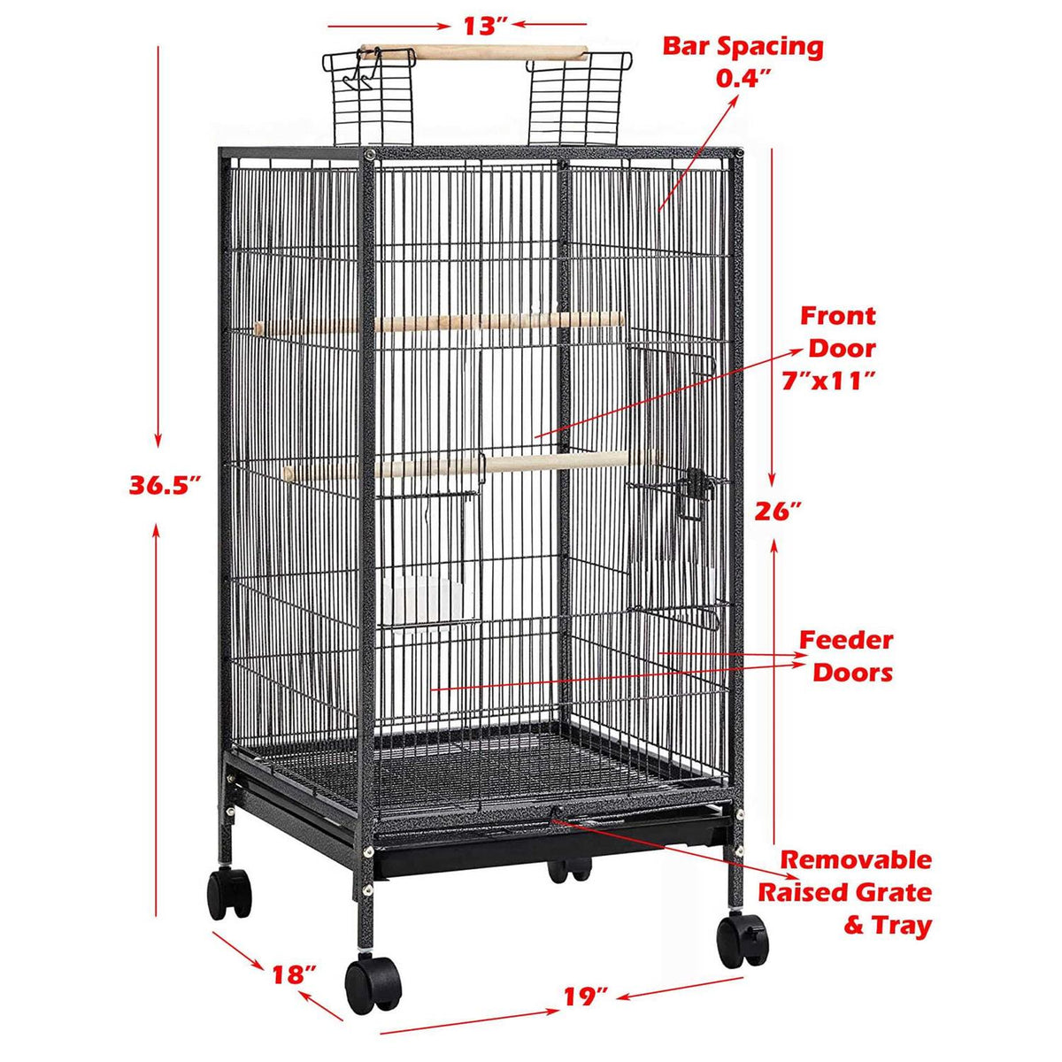 36-Inch Wrought Iron Bird Flight Cage with Rolling Stand I5460