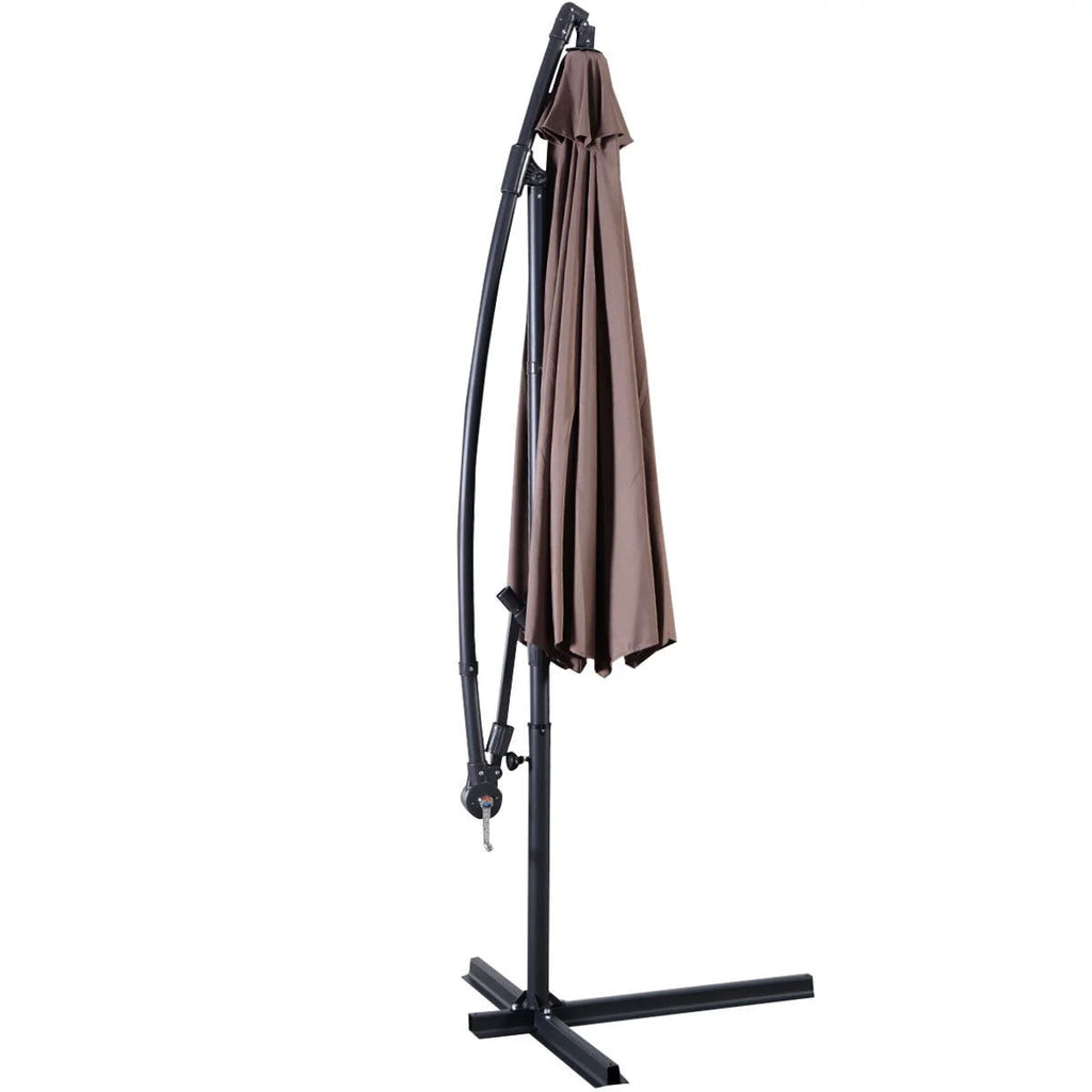10' Hanging Patio Umbrella with Cross Base Tan Y8497