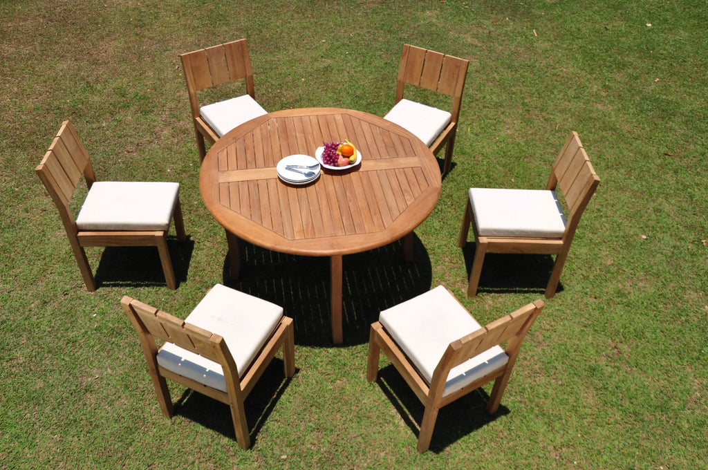 Grade-A Teak 7 Pc Dining Set with 52" Round Table and 6 Chairs J2665