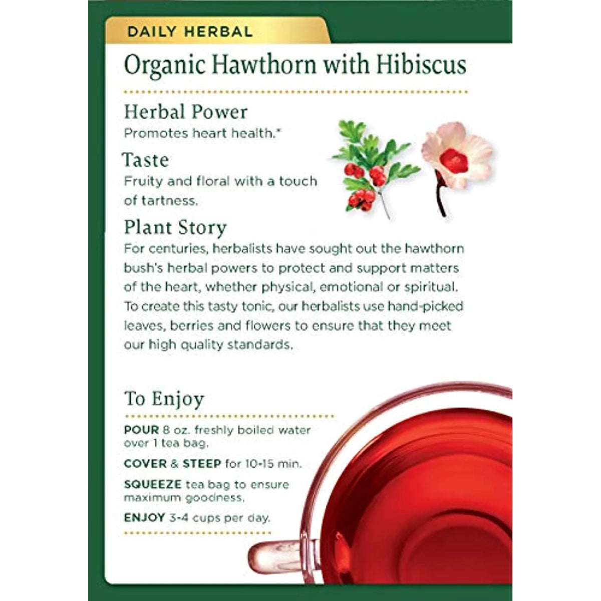 Organic Hawthorn With Hibiscus Herbal Tea 6 Pack 96 Tea Bags T4459