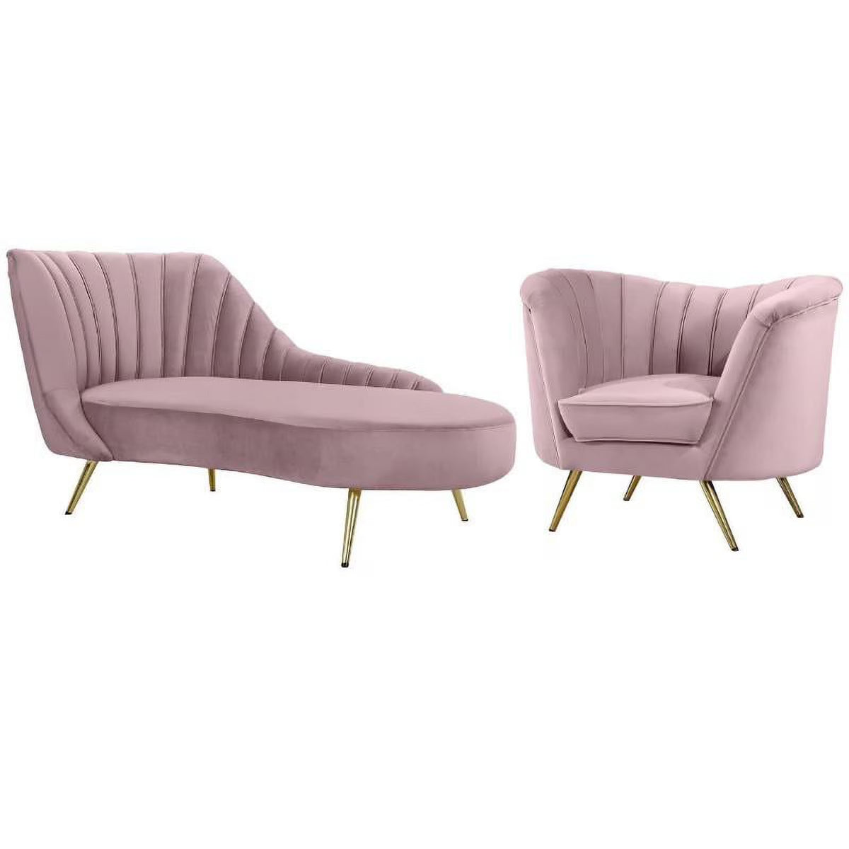 2-Piece Set with Velvet Accent Chair & Chaise in Pink and Gold L605